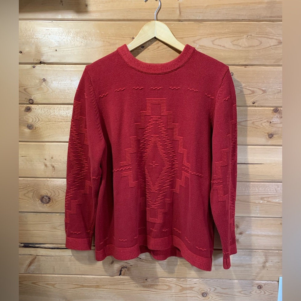 Vintage Cotton Red Geometric Pattern Sweater Aztec Christmas Holiday Oversized L